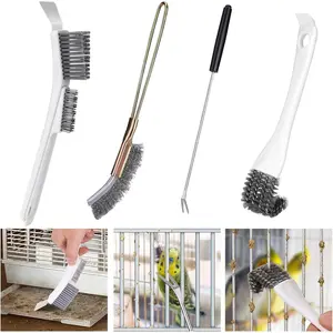 Bird Cage Cleaner Brush Kit, Bird Poop Remover Cleaning Tools Set Accessories for Small Medium Large Stainless Steel Parakeet Budgie African Grey Parrot Cockatoo Birds Cage Accessories