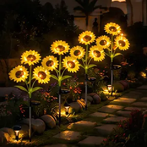 【Summer's first choice】2/4/6 Pack Outdoor Solar Sunflower Lights, 3-Head LED Garden StakeLights, Waterproof Solar Powered Flower Decor with AutomaticOn/Off for Yard Lawn Patio Pathway Porch BackyardDecorations father’s day gift summerwins