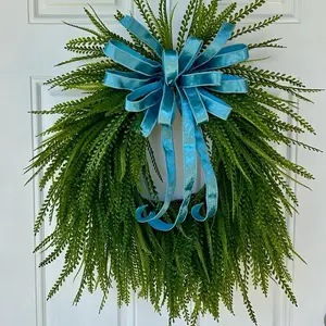 Beaded Grass Wreath with Velvet blue bow  Trending wreath. viral wreath   front door decor