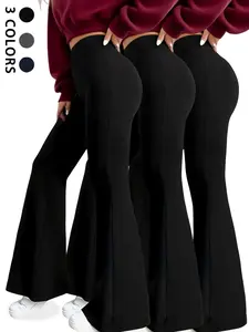 Women's High-Waisted Flare Pants, Soft Tummy Control Bell Bottoms, No-See-Through Workout & Yoga Leggings, 3-Pack Athletic Wear, Stretchy High Waist, Shaping Leggings, Gym Workout Leggings