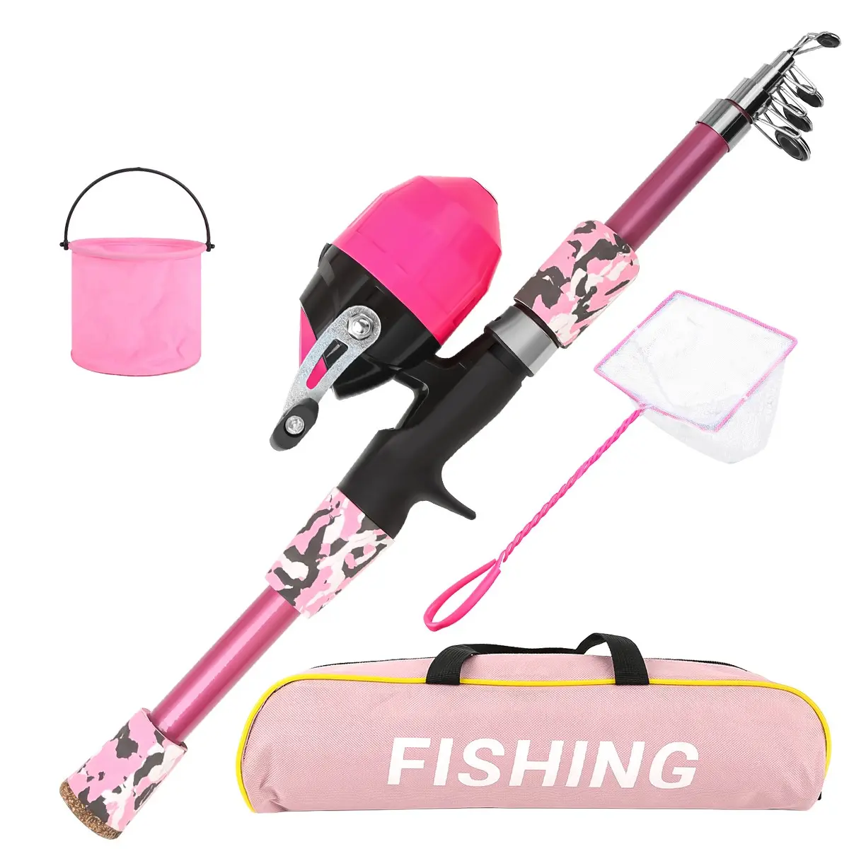 Fishing Rod Reel Set, Beginner Fishing Gear, Press-Release Reel, Bucket Net, Storage Bag, Ideal for Outdoor Activities, Fishing Tackle, Fishing Rod And Reel Combo, Fishing Gear And Equipment