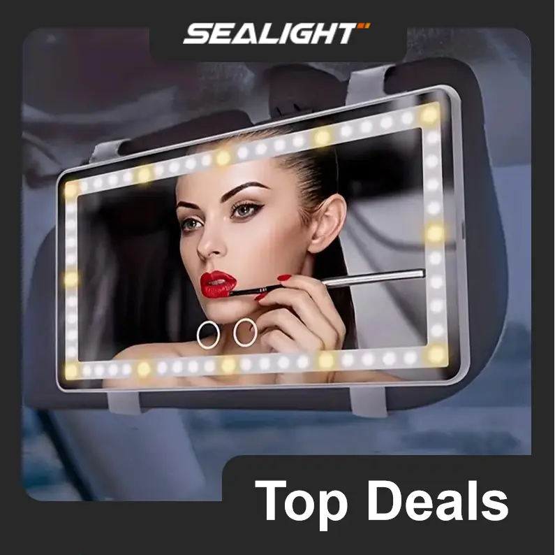 Car Sun Visor Vanity Mirror with 3-Color Touch Screen LED Light, Adjustable Brightness Auto Interior Rechargeable Makeup Mirror, Car Interior Accessor