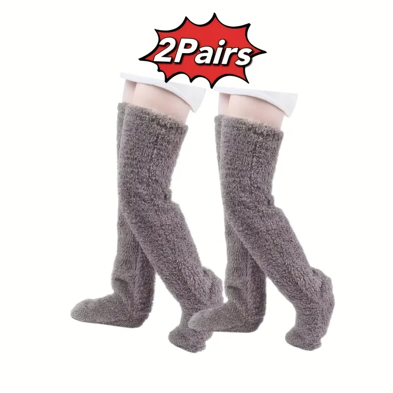 2-Pair Pack Women's Extra-Knee-High Plush Leg Warmth Thermal Floor Socks - Ultra-Soft Thermal Insulation, Multi-Color Options (Pink, Blue, Black, Grey, White, Brown, Navy, Red, Beige) - Machine Washable & Dry Cleanable - Cozy Winter House Shoes