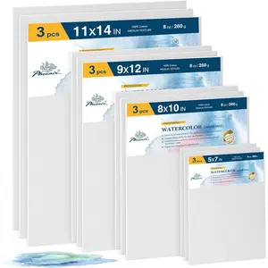 Watercolor Canvas Boards for Painting - 12 Multi Sizes Pack, 5x7,8x10,9x12,11x14 Inch, 100% Cotton Water Color Panels, 8 Oz. / 260g White Blank Medium Texture Flat Canvases