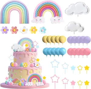 39PCS Rainbow Cake Decor Unicorn Cake Decorations Pastel Balls Cake Topper Pink Pastel Birthday Shower Party Decoration Supplies