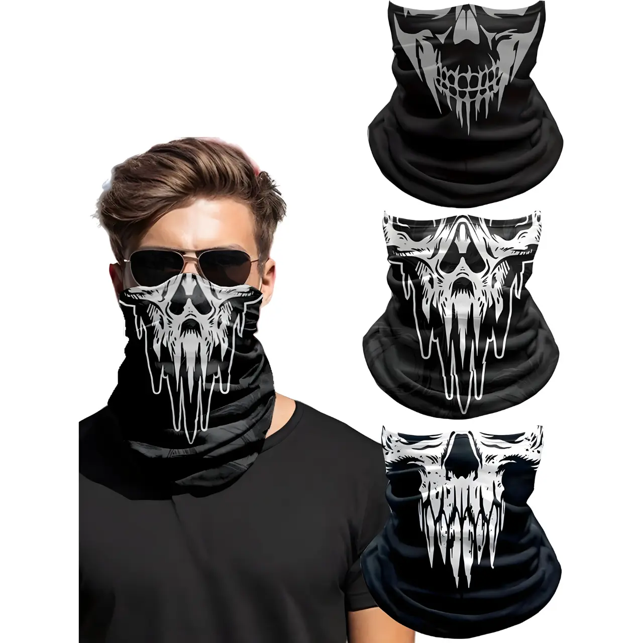3 Pack Neck Gaiters Sun UV Protection Skull Bandanas Joker Face Cover Scarf Mask for Men Women Gators Outdoor Sports windproof bandana Cool Design Motorcycle Balaclava Mask