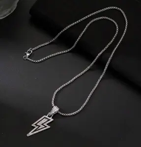 Men's Lightning Bolt Pendant Necklace, Hip Hop Fashion Accessory