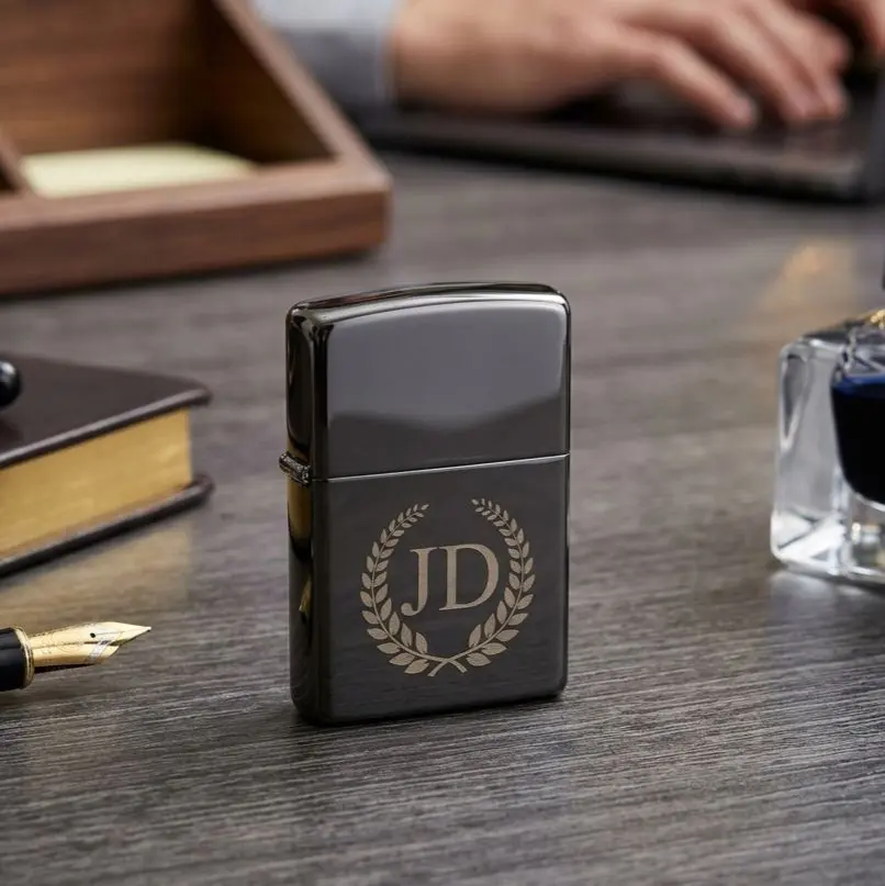 Personalized Stainless Steel Lighter Custom Engraved Gift for Him Groomsmen Man or Anniversary Silver Gold and Black Lighter with Protective Case and Precision Laser Engraving