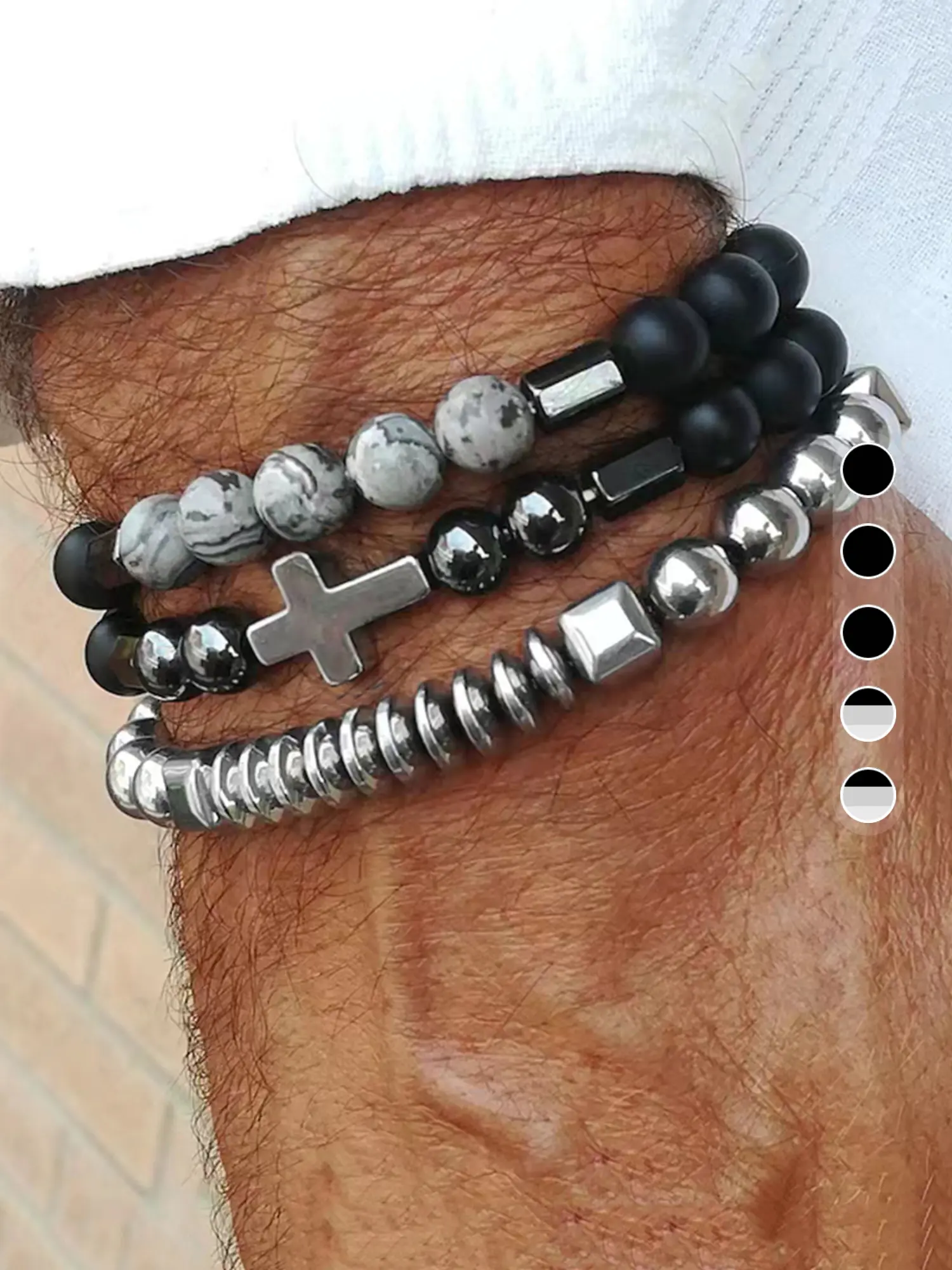 Men's Street Beaded & Cross Charm Bracelets, Beads Stackable Black Bracelet for Men, Minimalist Matching Fashionable Adjustable Bracelet, Chic Hip Hop