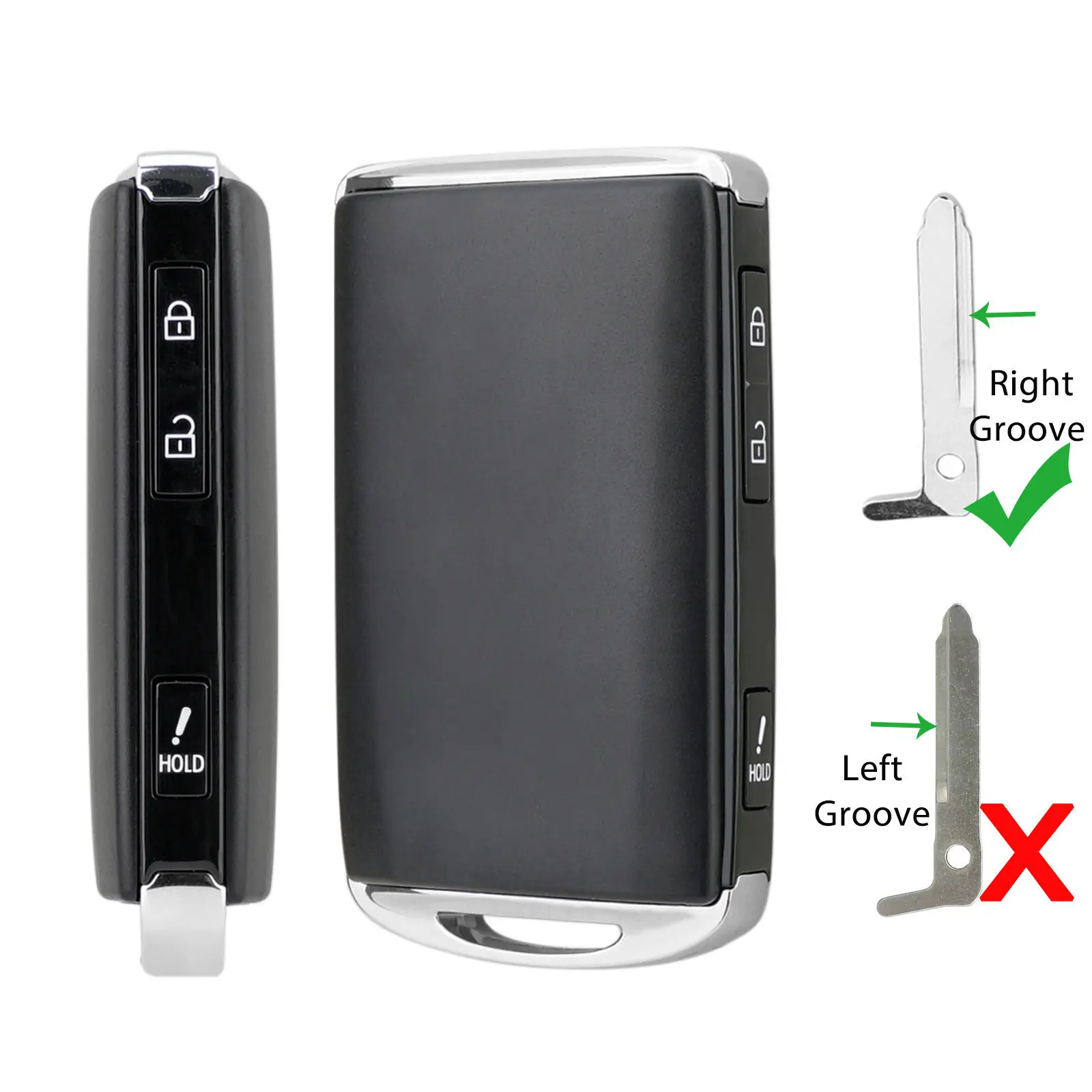 3-Button Plastic-Metal Smart Remote Key Fob Shell Case (No Logo, Lock/Unlock, Panic Alarm, No Programming Needed) for Key Replacement, 2020-2023 MAZDA CX-3, CX-5, CX-9 (WAZSKE13D03, Right Groove), 1 X Key Blade