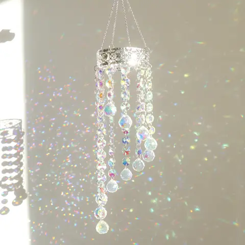 Crystal Sun Catcher, Crown Crystal Suncatcher Prism Wind Chime, Handmade Rainbow Maker Indoor Outdoor Decor for Window Bedroom Courtyard Garden, Bless Gift Windchimes Decoration