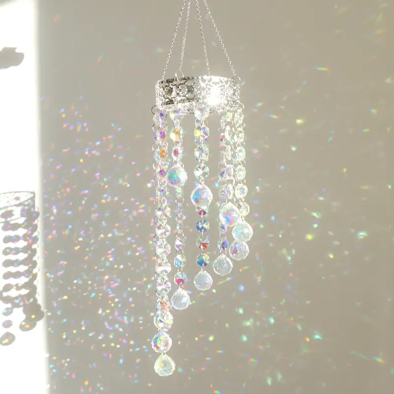 Crystal Sun Catcher, Crown Crystal Suncatcher Prism Wind Chime, Handmade Rainbow Maker Indoor Outdoor Decor for Window Bedroom Courtyard Garden, Bless Gift Windchimes Decoration