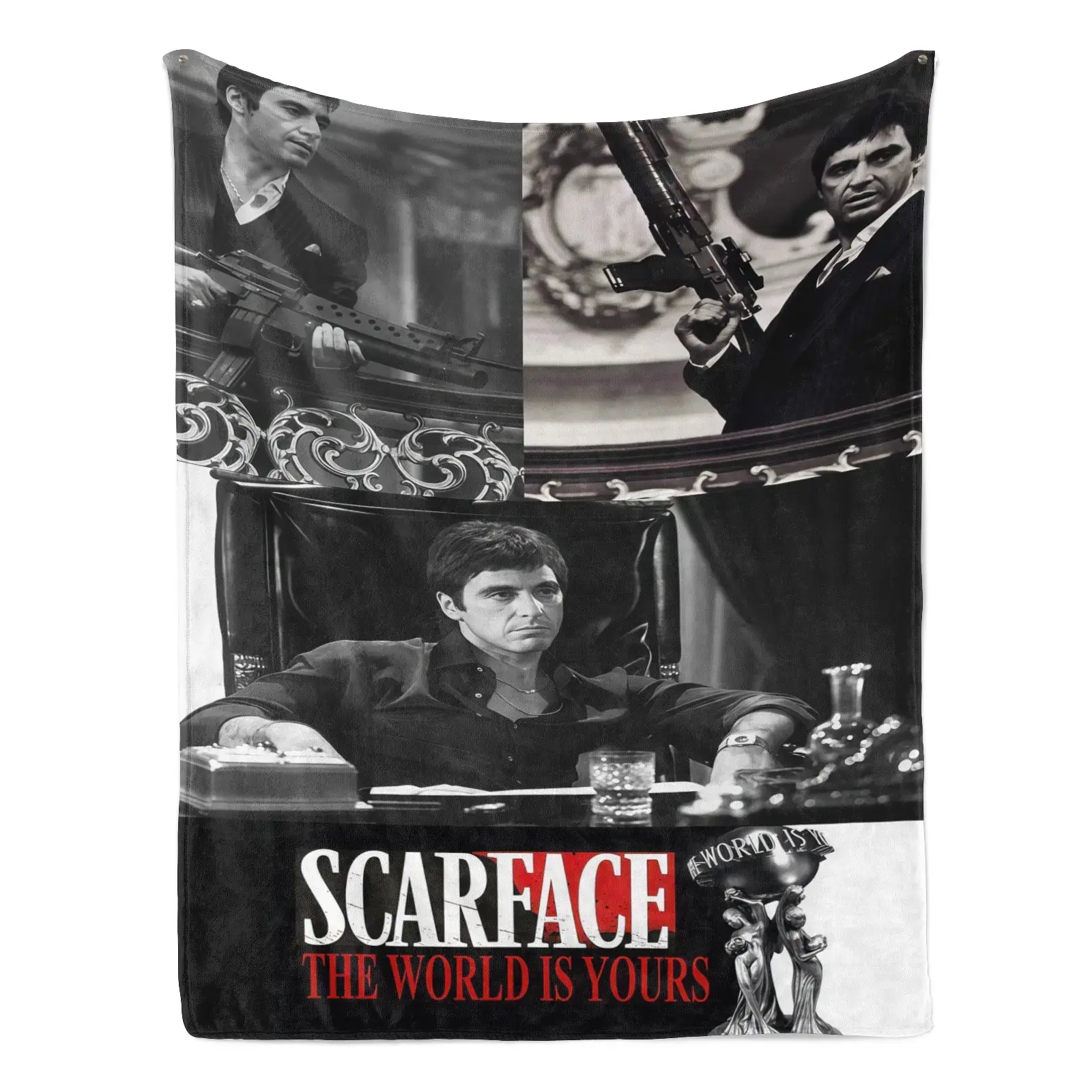 Scarface The World Is Yours Flannel Blanket, Tony Montana Classic Movie Plush Throw Blanket, Black and White Film Print Decorative Blanket for Bedroom Couch, Movie Fan Giftable Cozy Blanket