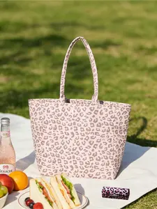 Leopard Print Tote Bag & Lipstick Box Set, Large Capacity Pink Leopard Shoulder Bag With Matching Lipstick Box , Stylish Animal Print Handbag For Work, Shopping & Daily Use, Ideal For Women, Fashion Lovers & Gift Givers, Perfect For Easter,