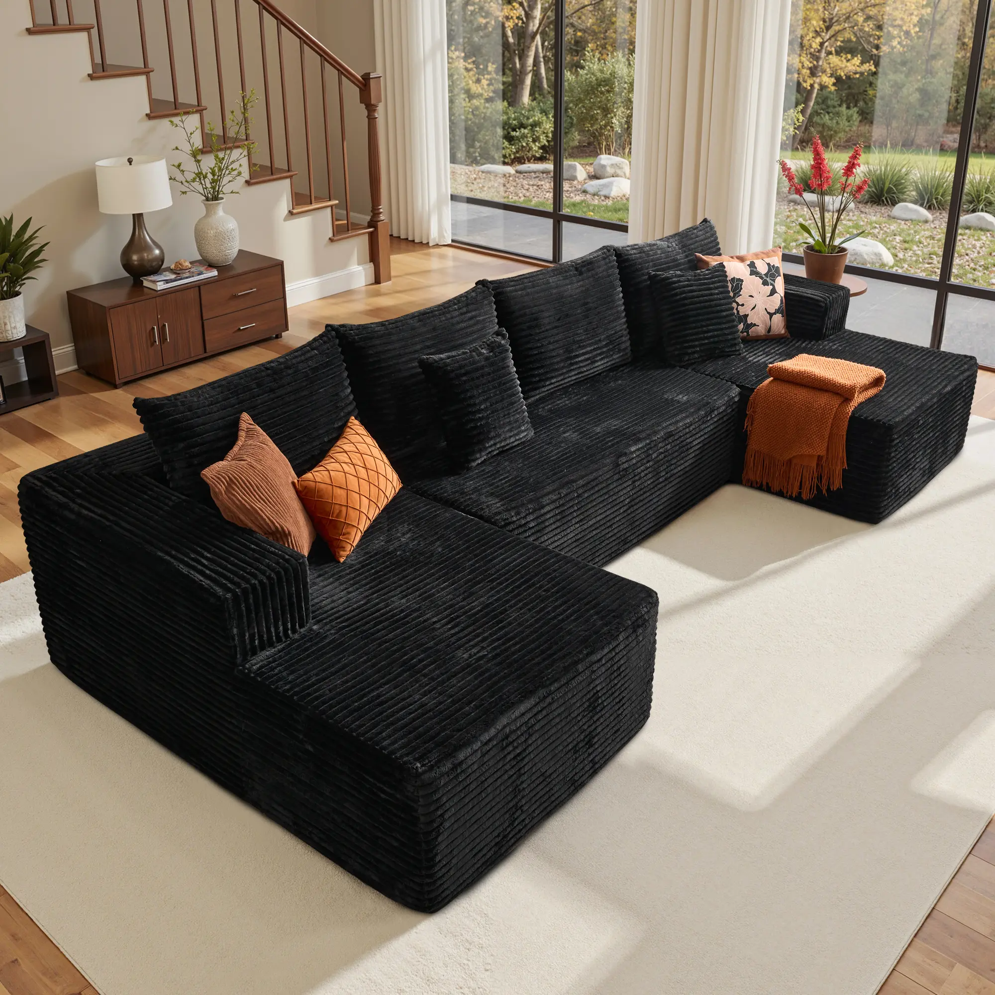 135" Black U-Shaped, 2*Chaise 3