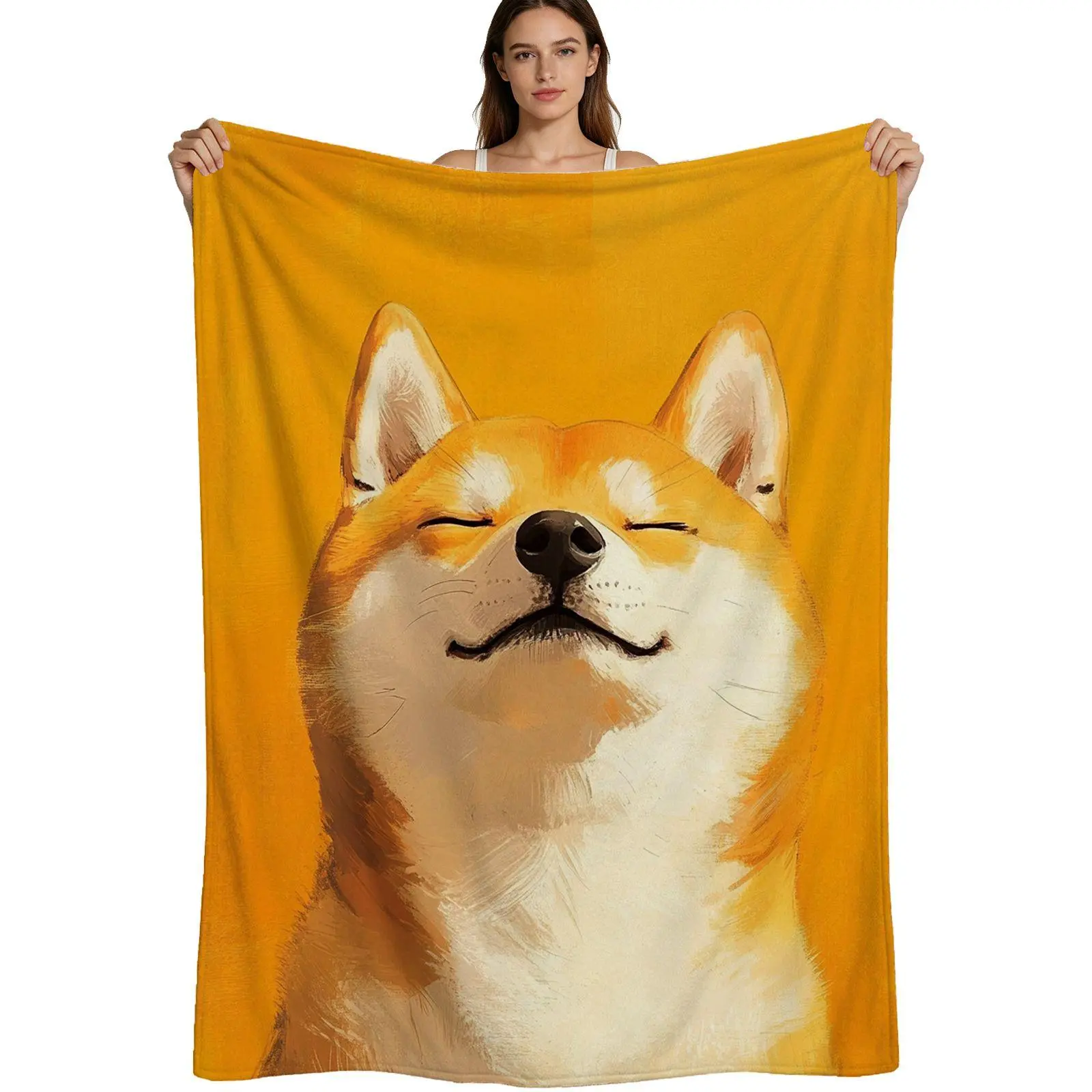 Shiba Inu Look Soft Flannel Blanket - Whimsical Home Decor, Brushed Texture, Smiling Dog Pattern, Multi-Size (4 Sizes Available), For Pet Lovers, Single Pack