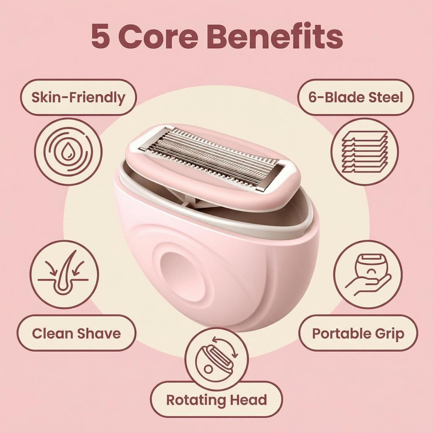 Portable Mini Women's 6 Blade Razor, Pivoting & Rotating Head Shaving Razor for Smooth Close Shave, Portable Hair Removal for Face Legs Full Body