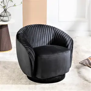 US Pride Furniture Modern Barrel Swivel Chair with Plush Velvet Upholstery and Smooth 360° Rotation