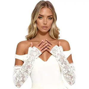 Long Lace Gloves Bridal Arm Sleeves Stretchy Fingerless Floral Gloves For Wedding Dance Tea Party Costume Accessories