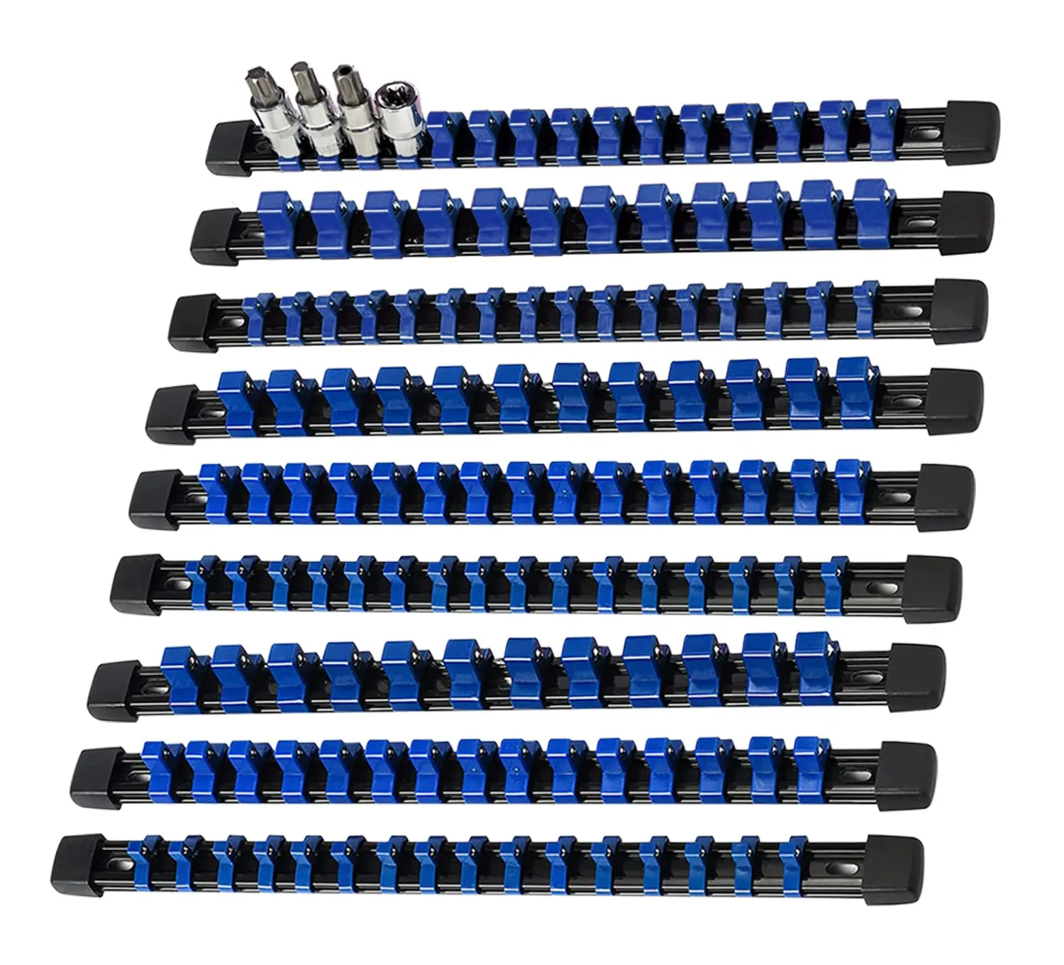 9-Piece Socket Organizer, 1/2 inch, 3/8 inch and 1/4 inch Drive ABS Tools-Blue Socket Holder,Heavy Duty Socket Racks, Premium Quality Socket Clip Rail Holder,The best tool trays in the garage