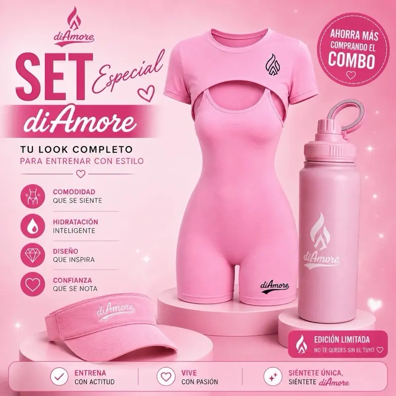 Set Pink Goddess diAmore – Romper, Visera y Botella 32 oz