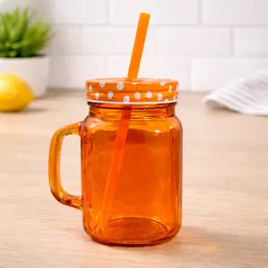 Mason Jar Glass Cups 17oz with Lid & Straw – Reusable Drinking Jars with Handle for Smoothies, Juice, Iced Coffee & Drinks