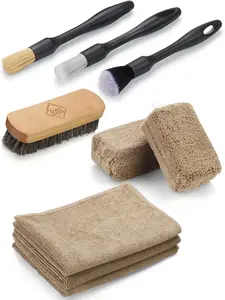 Pack of 9 Car Interior Detailing Set, Microfiber Cloth & Applicator, Single-Head Detailing Brushes, Natural Bristles, Scratch-Free & Ultra-Soft for Seats Leather Care or Cleaning
