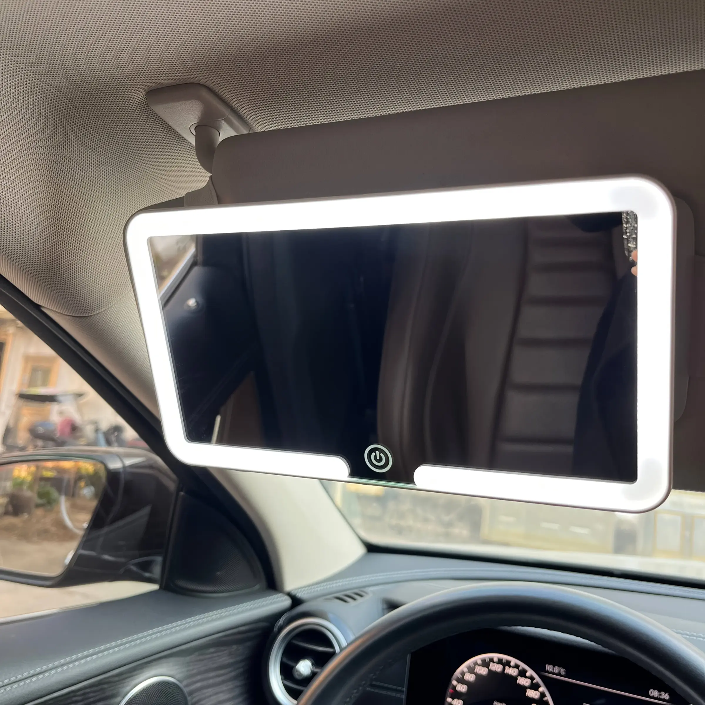 USB Charging Car Sun Visor Makeup Mirror LED Light, Adjustable Three Color Dimmable Lighting, Car Accessories for Drivers