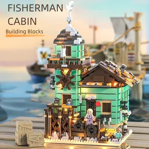 New Beach Fisherman Hut Building Block Model Kit, Building Blocks Set, Romantic Life Scene Decoration, Precise Building Assembly, Holiday Birthday Gift