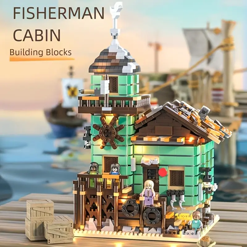 New Beach Fisherman Hut Building Block Model Kit, Building Blocks Set, Romantic Life Scene Decoration, Precise Building Assembly, Holiday Birthday Gift, Building Block Sets