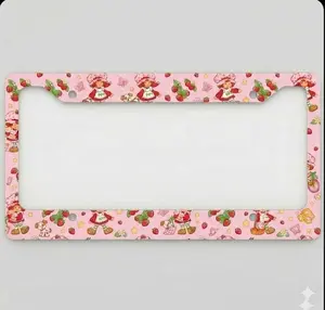 Strawberry Shortcake Pink License Plate Frame – Cute Kawaii Car Plate Holder, Car Accessories