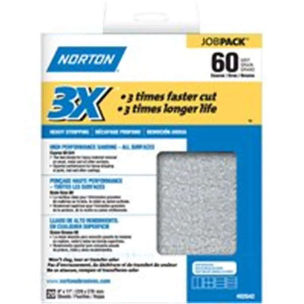 212 MAIN Norton 2642 P-Graded Aluminum Oxide Fibre-Backed Sandpaper, 9x11 In., 3X Job Pack (60 Count), for Home & Industrial Use