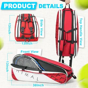 Spacious Tennis Bag for 6 Rackets, Shoes Compartment & Cooler Pocket - Multifunctional Sports Equipment Bag