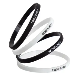 4PCS Christian Silicone Wristbands - "God Is First" & "I'm Second" Faith Bracelets | Religious Jewelry Gift for Men & Women | Bible Study & Church Accessories