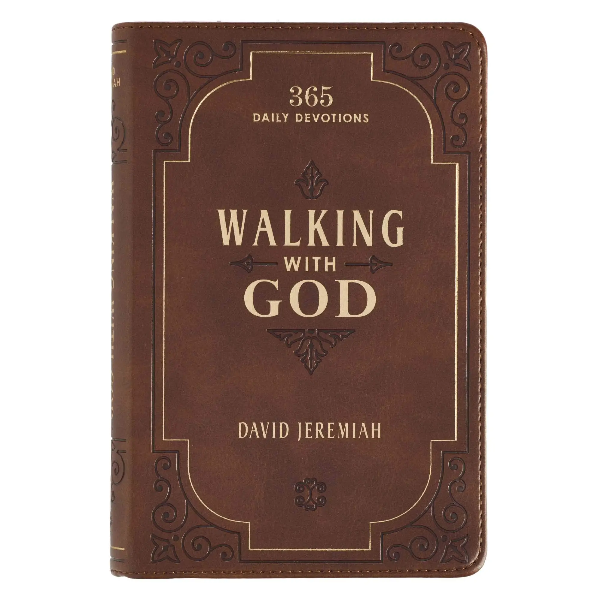 Walking with God Devotional - Brown Faux Leather Daily Devotional for Men & Women 365 Daily Devotions -- David Jeremiah - Leather