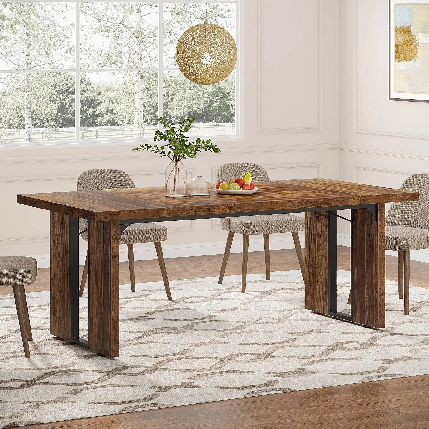 Tribesigns 71" Farmhouse Rectangular Dining Table, Seat up to 6-8 for Dining Room Living Room