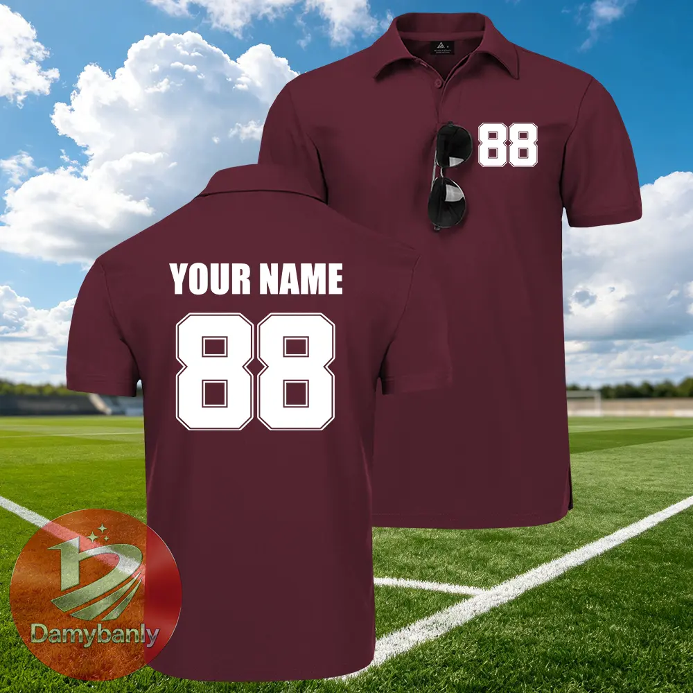Custom Name Number Polo Shirt, Personalized Sports Team Uniform Short Sleeve Top, Customized Style Polo Tee for Football Baseball Soccer Fans, Custom Print Your Name & Number Casual Collared T-Shirt for Men Team Gift