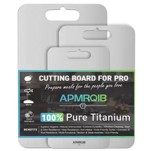 APMRQIB 3PCS Pure Titanium Cutting Board Set S+M+L Sizes Food-Grade Metal Chopping Boards for Meat Vegetables Ultrathin Durable Portable Corrosion-Resistant Easy to Clean Edge-Smoothing Kitchen Tools