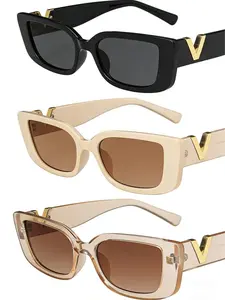3-Piece Must-Have Bundle! Luxury V-Logo Sunglasses | Retro Vibes, UV Protection, 3 Iconic Colors