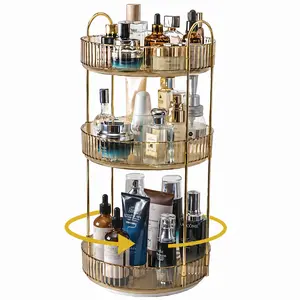 360 Rotating Makeup Organizer, 3 Tier Large Capacity Skincare Storage Stand for Dresser Vanity, Bathroom Cosmetics Perfume Organizer Countertop, Space-Saving Revolving Beauty Rack, Aesthetic Room Decor Clear Crystal Acrylic Accessory Shelf