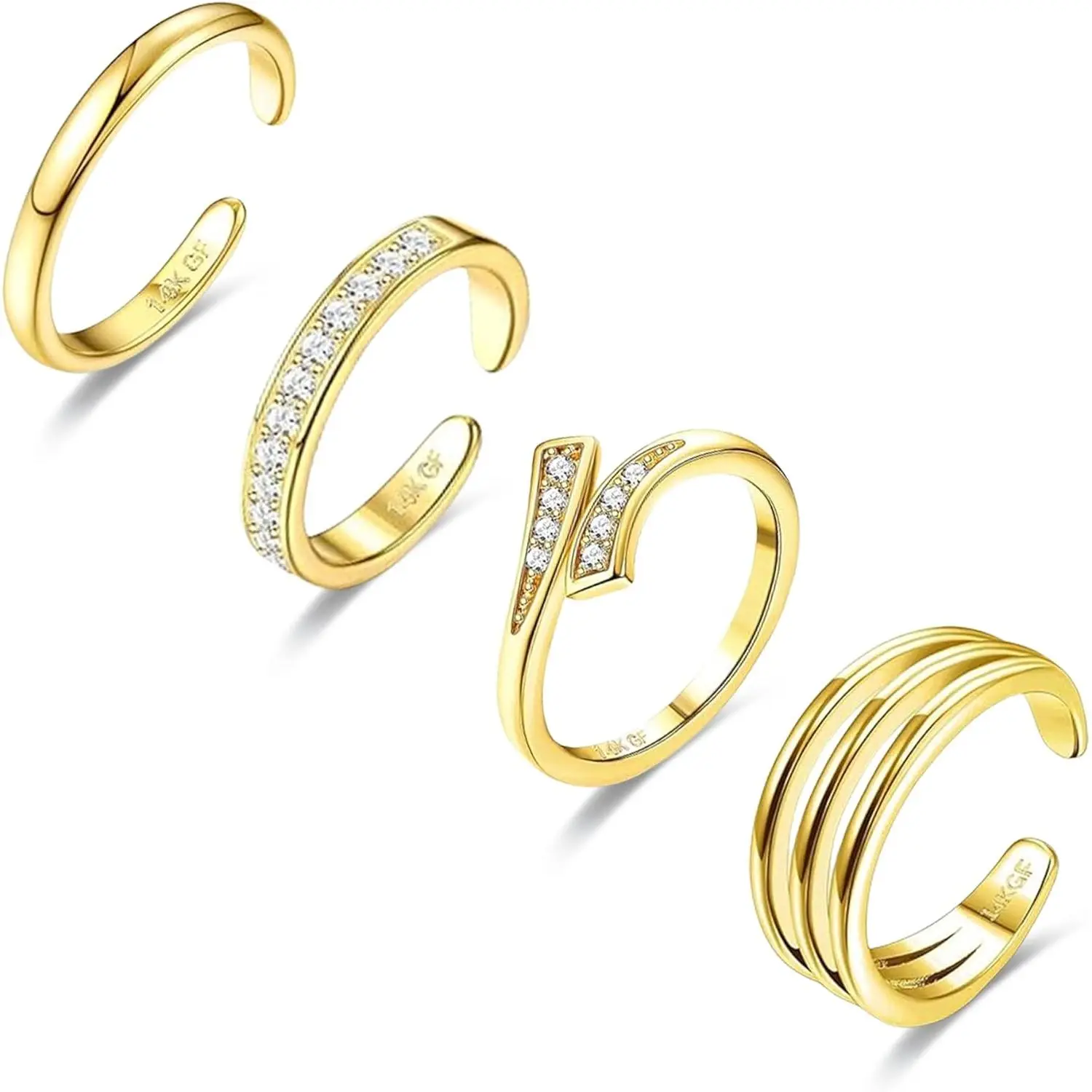 4PCS Toe Rings for Women Gold Adjustable 14K Gold Filled Toe Ring Set Simple Cute Thin Band Hawaiian Beach Summer Foot Jewelry Waterproof Gold Toe Rings