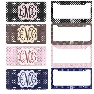 Personalized Monogram License Plate and Matching Frame Set Polka Dot Car Tag Custom Initials Girly Car Accessories Gift