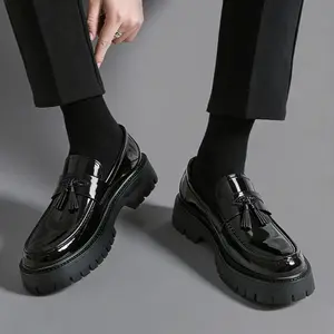 ONXITOM Men's shoes Flatform Patent Leather Slip-On Tassel Dress Platform Loafers  2026 New Fashionable Casual Non-Slip Penny Formal Shoes Comfort Non-Slip Lug Sole Slip-On Dress Shoes  for Business Office & Casual Footwear