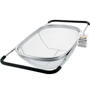 Kitchen Supply Stainless Steel Colander Strainer - 6-Quart Collapsible Colander with Expandable Rubber Handles - Rectangular Sieve, Fine Mesh Stainless Steel Strainers and Colanders for Kitchen