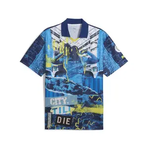 PUMA Mens Manchester City F.C. Ftblnrgy Retro Collared Short Sleeve Jersey Casual - Blue