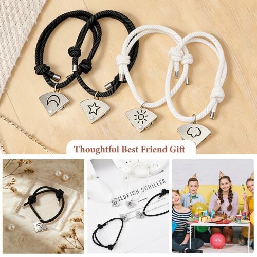 4Pcs Magnetic Star, Moon, Sun & Cloud Magnetic Bracelets Set - Puzzle Design BFF Jewelry for Best Friends & Sister with Rhinestone Detail,Perfect for Bithday Anniversary