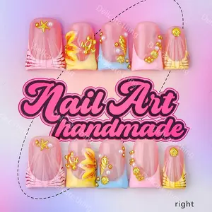 Delicatething Y2K Style Nail Tips Set, Handmade Wearable Nails, 4 Sizes XS S M L, Perfect Gift for Girls, Includes Jelly Glue Crystal Stick