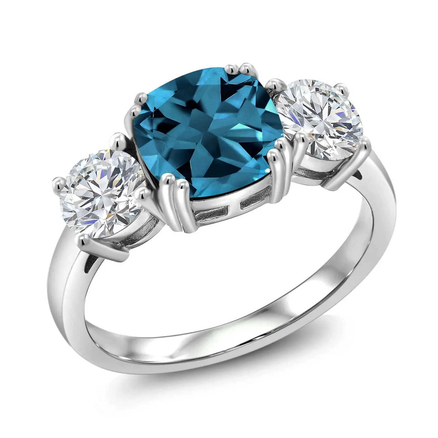 925 Sterling Silver London Blue Topaz and Lab Grown Diamond Engagement Ring For Women | 3.80 Cttw | Cushion 8MM | Gemstone November Birthstone