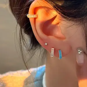 s925 sterling silver 3 colors Tiny Rectangular Hoop Earrings，Minimalist Simple Unique Earrings for galentine‘s party valentine’s day gift，fashion zirconia earrings，anniversary holiday jewelry，gift for women