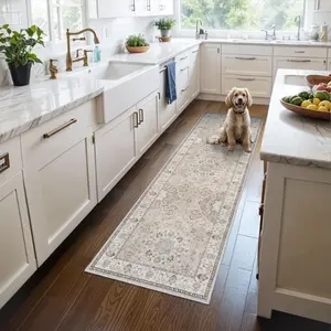 2x6 Hallway Washable Runner Rug, Farmhouse Entryway Living Room Floor Mat, Vintage Soft Kitchen Laundry Runner with Non Slip Backing, Stain Resistant Carpet for Bathroom Bedroom Distressed Beside Rug